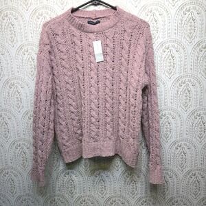 American Eagle Cable Knit Sweater Womens Small Pink Chenille Pullover NEW